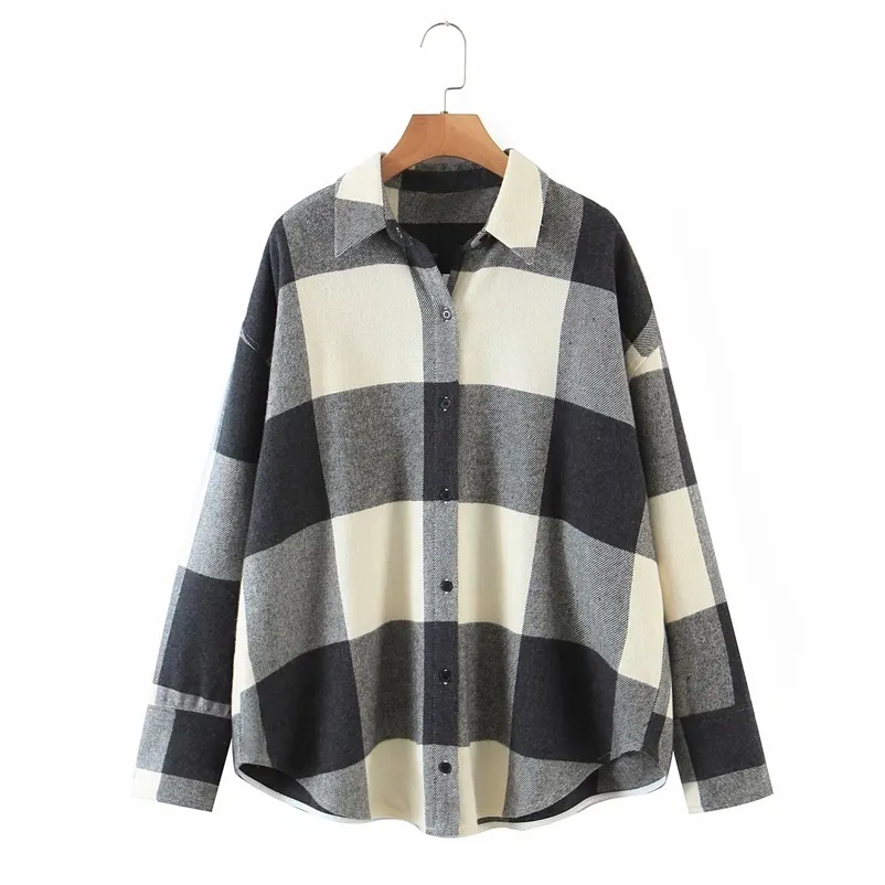 Vintage vrouw oversized grijs plaid patchwork wollen shirt lente mode dames losse zachte jassen vrouwelijke elegante jas 210515