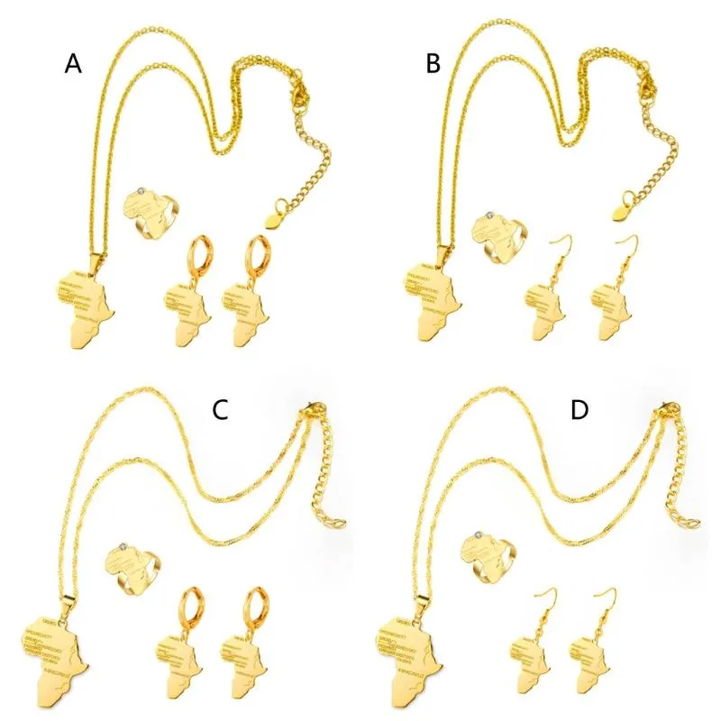 Серьги ожерелье позолоченные коренастые шарм очарование Африка карта серьги кольцо набор свадебные вечеринки свадебные украшения украшения для женщин девушка леди