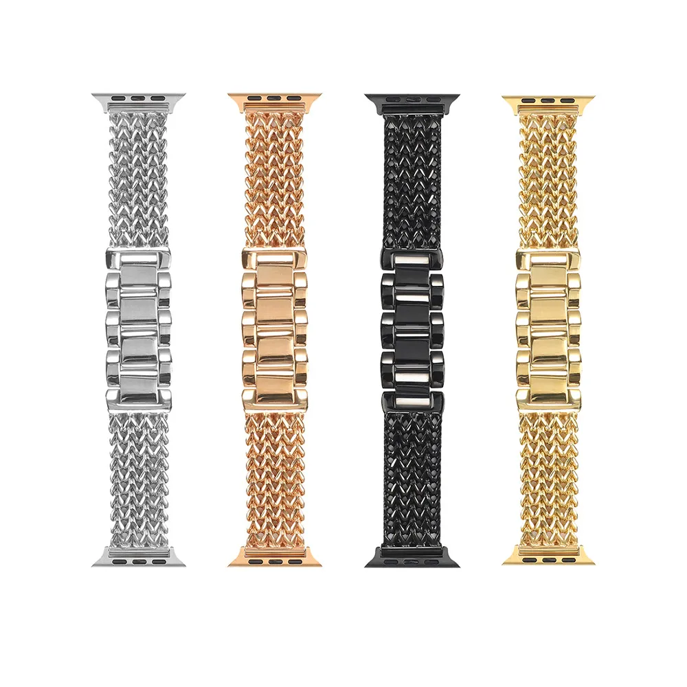 Rostfritt stålkedja till Apple Watch Series 6 5 4 SE Luxury Metal Watchband Armband Iwatch 44mm 42mm 40mm 38mm Armband Smart Tillbehör