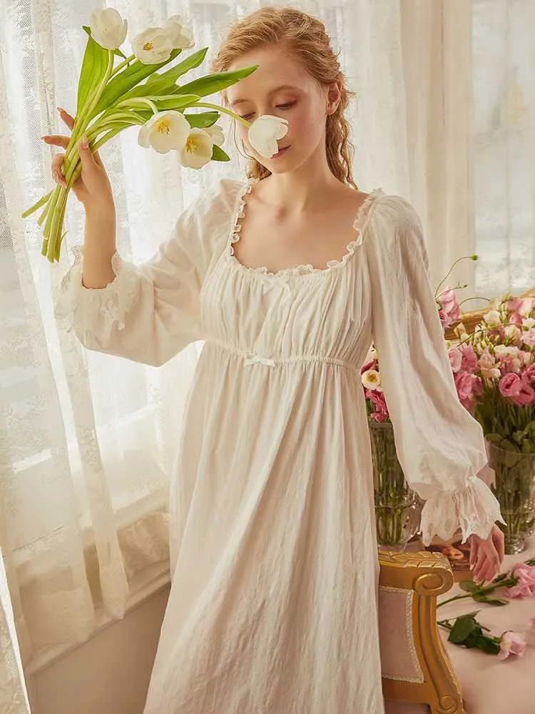 Soft White Cotton Womens Long Nightgowns Sleeve Elegant Autumn Spring  Female Princess Loose Nighty Linen Dress Homewear 210924 From Long10,  $31.99