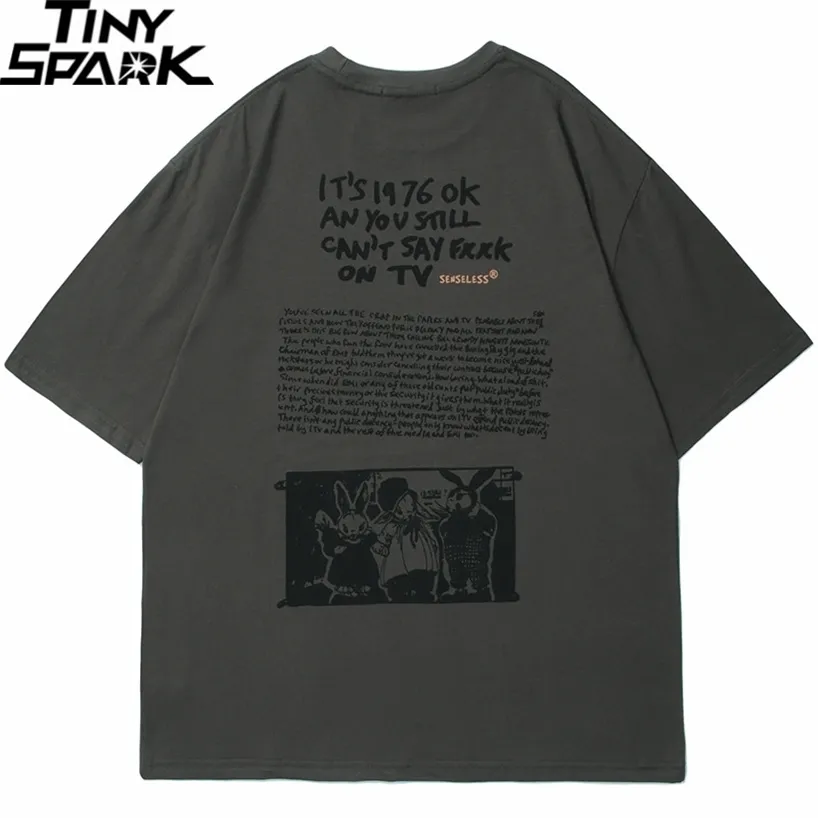 Мужчины хип-хоп уличная одежда Ретро футболка Bunny Письмо напечатана футболка Harajuku хлопковая футболка с коротким рукавом топы тройники серый белый 220312