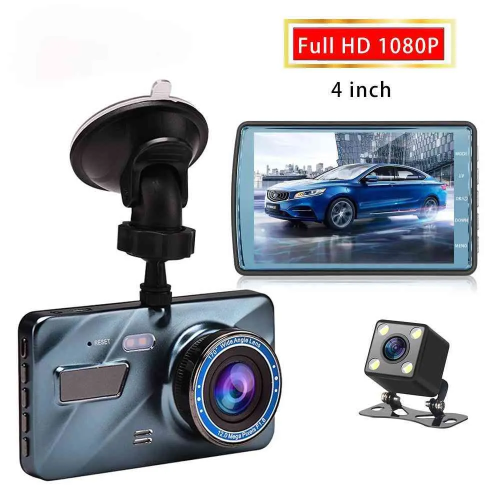 Dash Cam Car DVR Камера 4 дюйма Full HD 1080P Привод Видеорегистратор Регистратор Авто Dashboard Dual Dashcam Black DVRS Box 2021