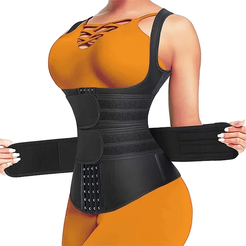 Waist Trainer Body Shaper for Women Plus Size 2 Straps Steel Bones Workout Sauna Trimmer Neoprene Slimming Exercise Corset Tops 211218