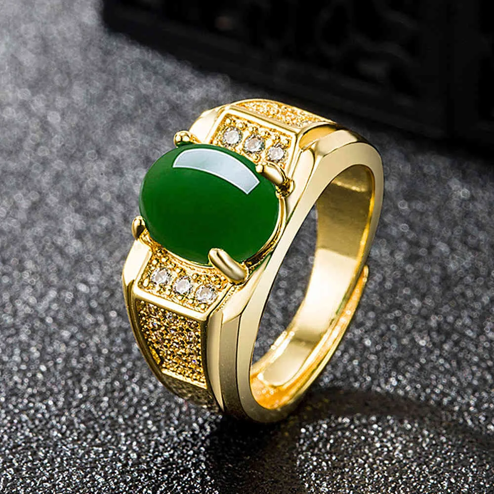 Men's Imitation Jade Ring Green Gemstone Ring Red Gemstone - Temu