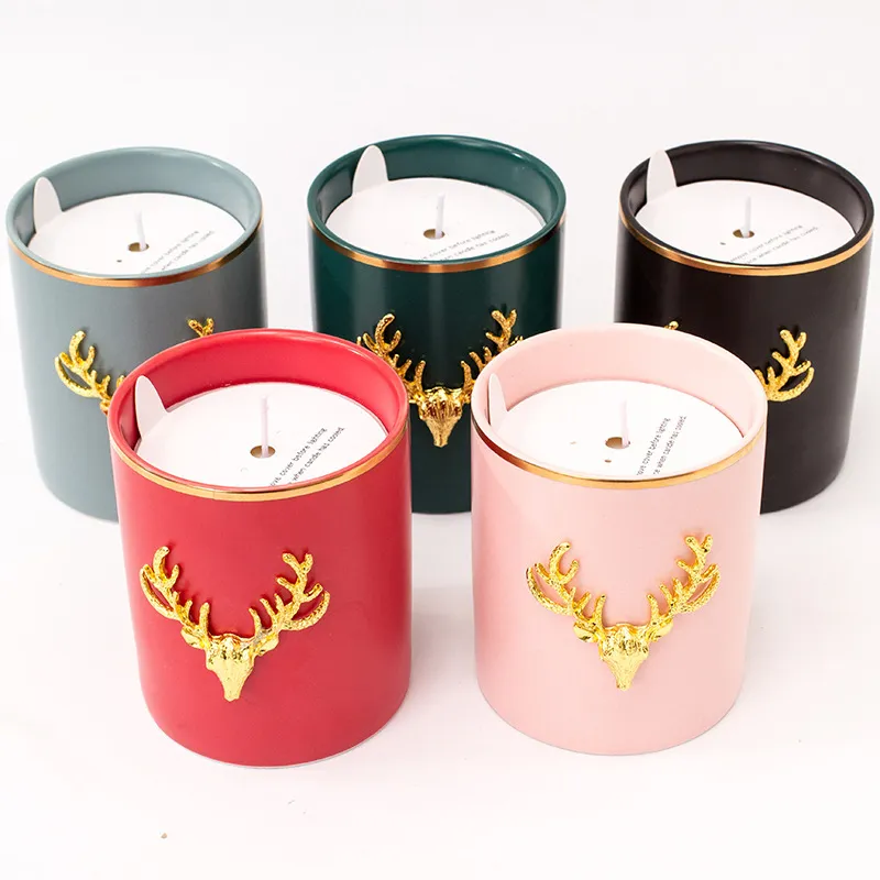 Nordic criativo creativo velas renas cerâmicas velas copo para presente de natal