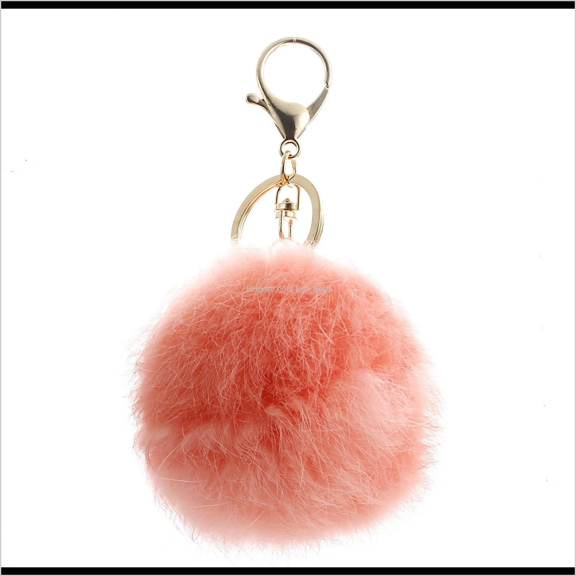 luxury genuine 8cm rabbit fur pom poms ball keychain gold metal key holders for purse bag car keyring