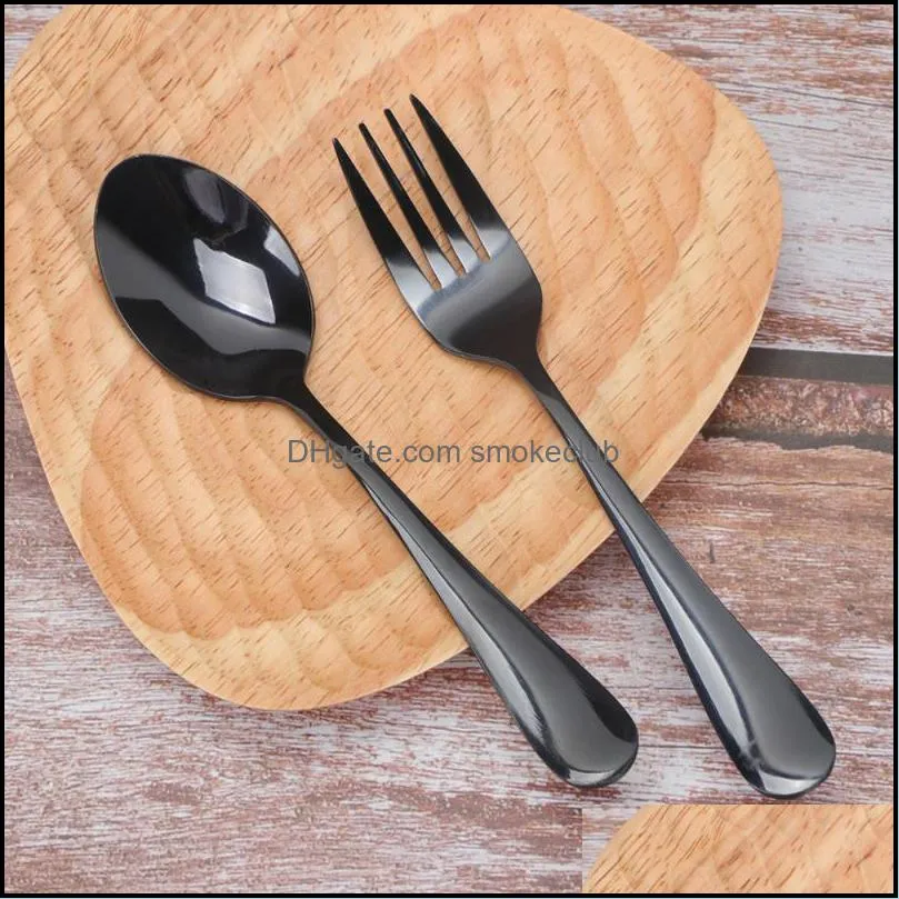 8pcs Black Spoons and Forks Set Stainless Steel Teaspoons Dessert Forks for Home Hotel Restaurant