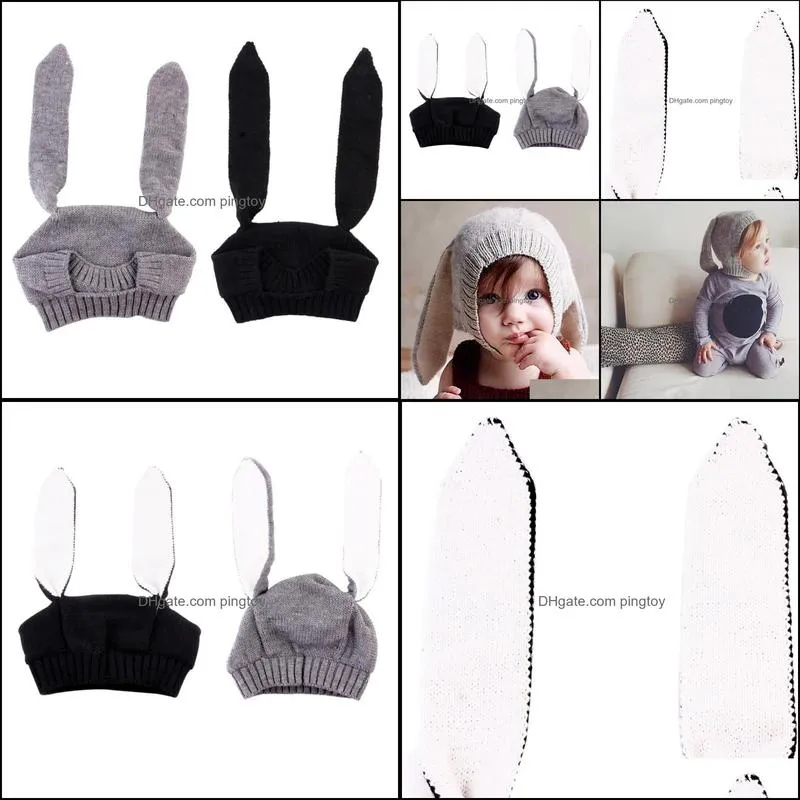 Autumn Toddler Kids Long Ear Rabbit Protection Knitted Wool Caps Winter Warm Baby Boys Girls Hats for 3-10 months Baby 2017