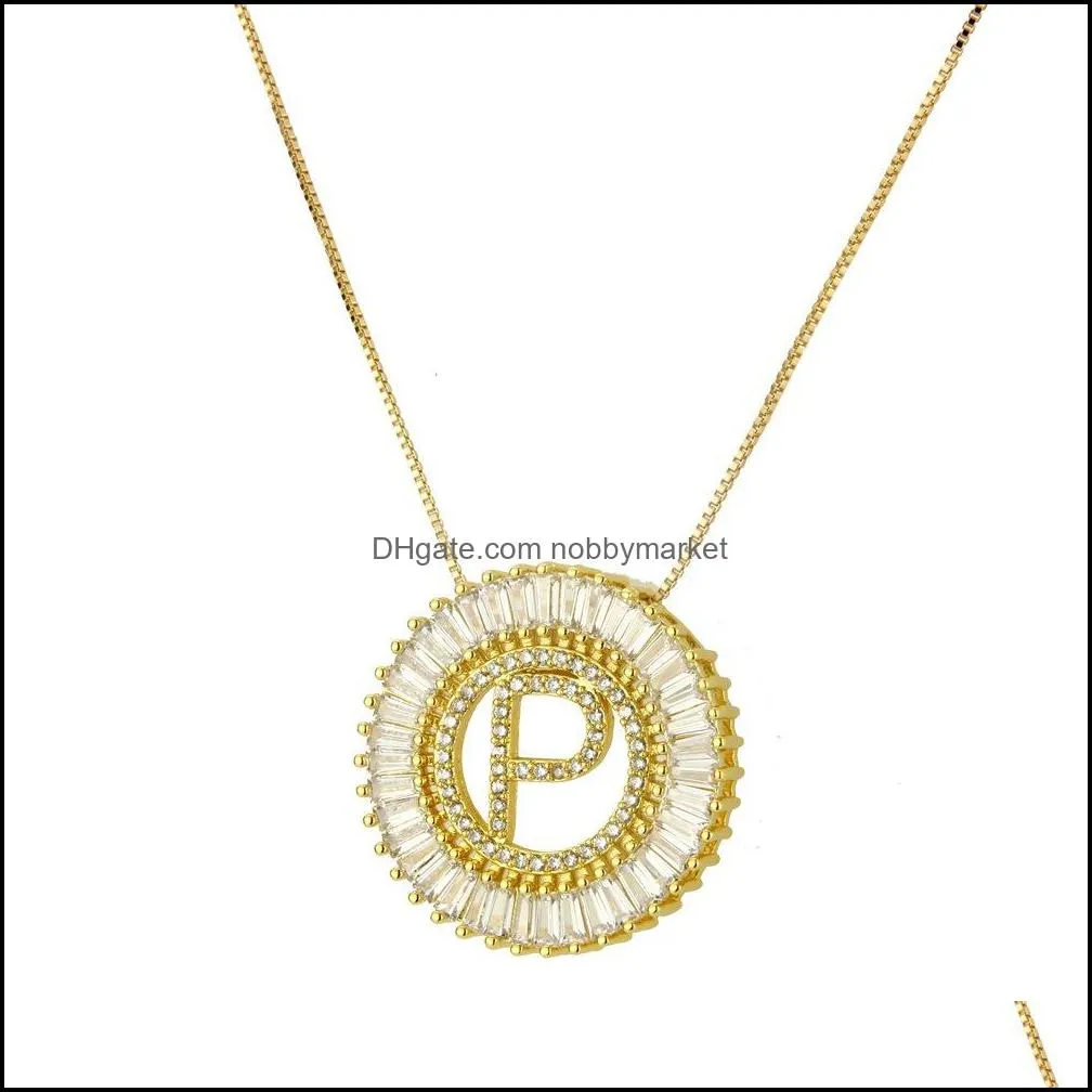 New zircon 26 Initial letters necklaces For women Mens Round Alphabet Pendant Gold chains Hip Hop Jewelry