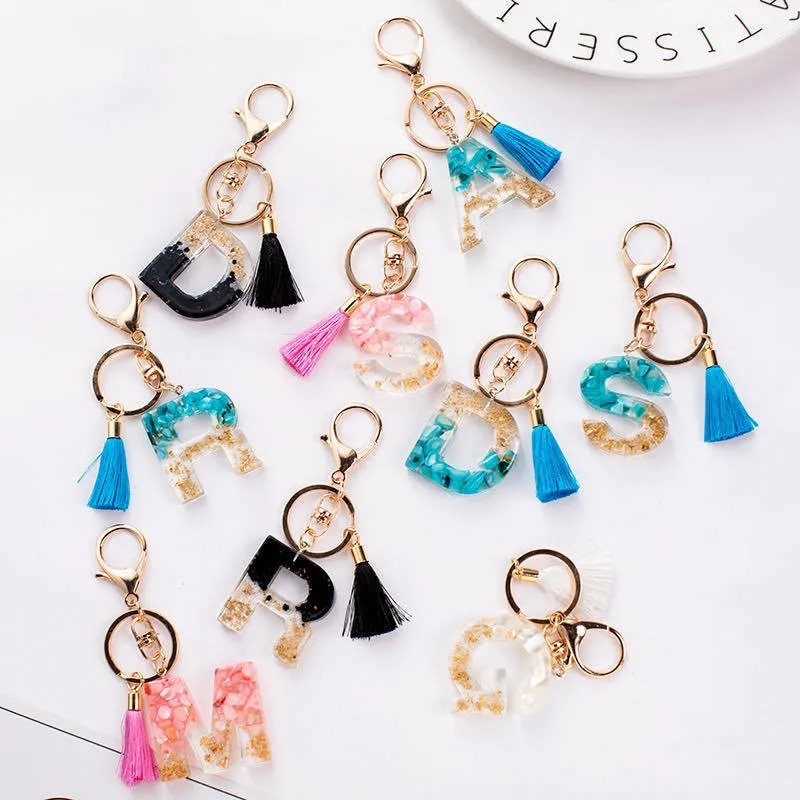 26 Letter Tassel Keyring Car Bag Purse Pendant Keychain Graduated Color Crystal Key Chains Fashion Keychains Jewelry Gift Accessories