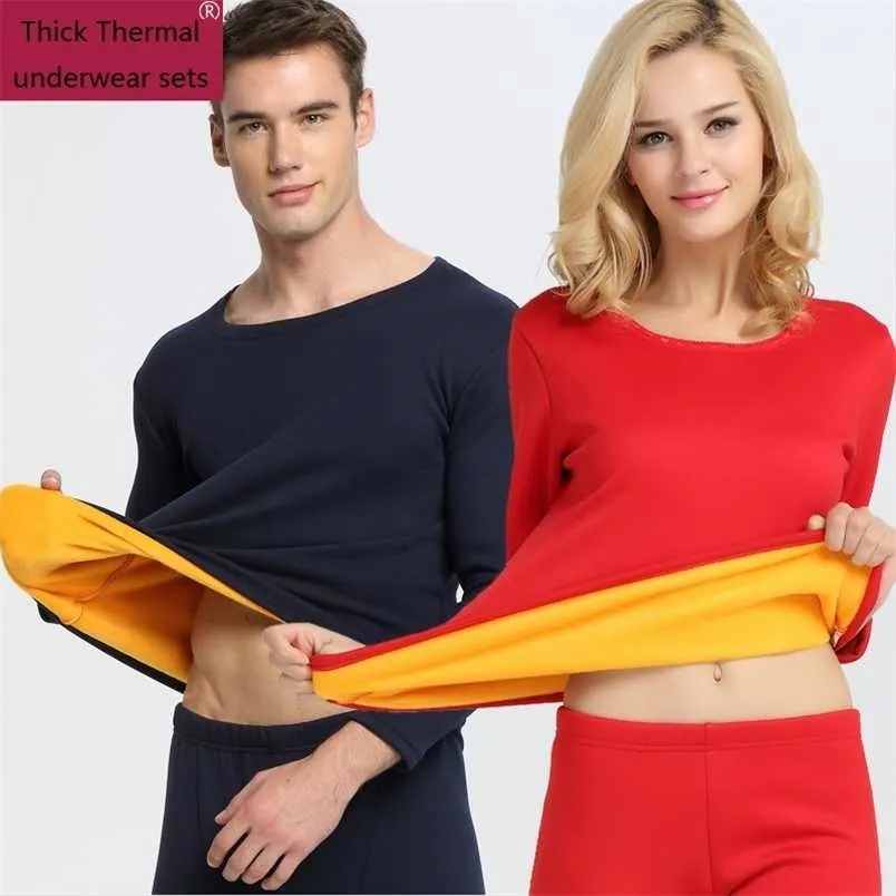 Men Thermal Underwear Winter Women Long Johns thick fleece underwear sets  keep warm in cold weather size L to 6XL 211211