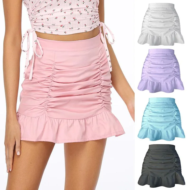 Women's Swimwear 2021 Summer Ladies Sexy Solid Color Pleated Beach Dress Ruffled Zipper High Waist Bag Hip Fishtail Women Skirt