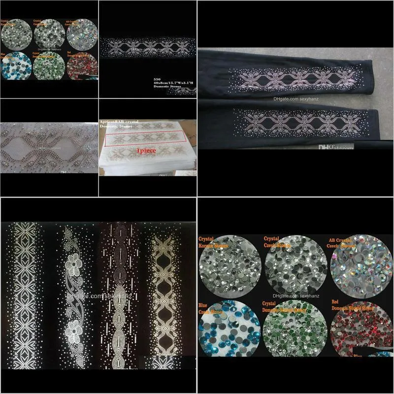 15.7 inches custom hotfix rhinestone transfers flower motifs iron on lace/border stickers 30pcs/lot