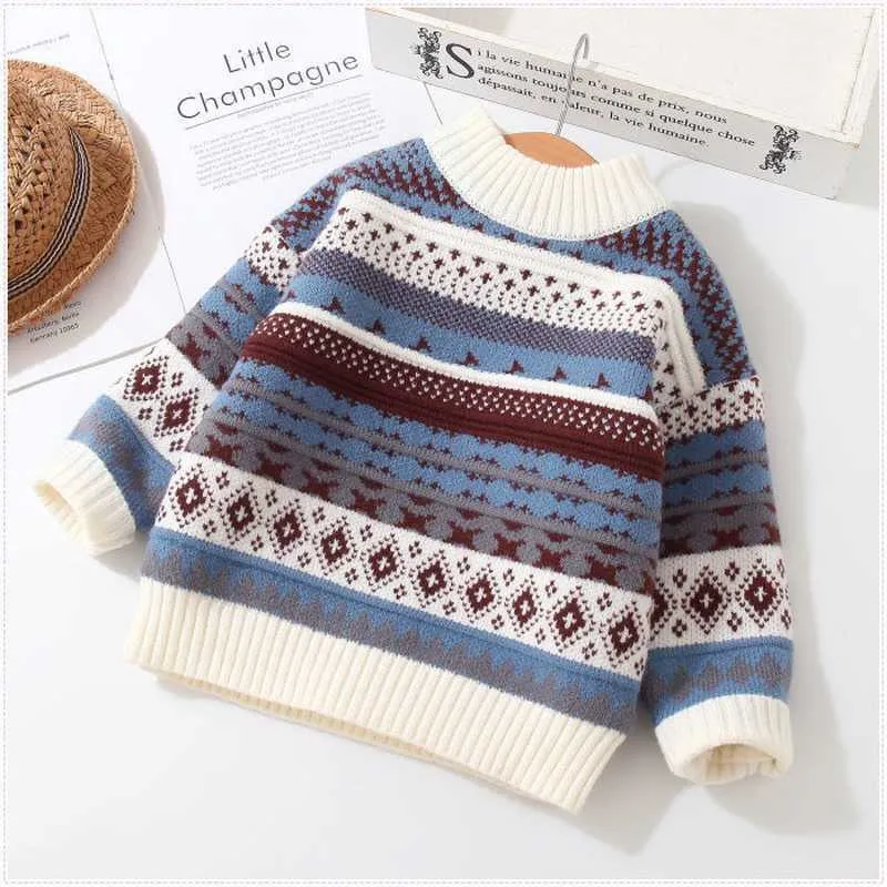 Höst Baby Boys Sweaters Coat Kids Knitting Pullovers Tops Toddler Boys Girls Cartoon Långärmade Varma Tröjor Y1024