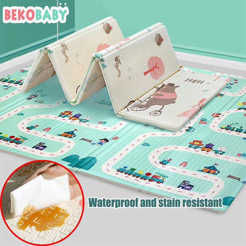 Bekobaby Katlanabilir Tarama Halı Çocuk Oyunu Etkinlik Halı Battaniye Çift Taraflı Bebek Play Mat XPE Yumuşak Zemin Playmat Halı 70x78in 210724