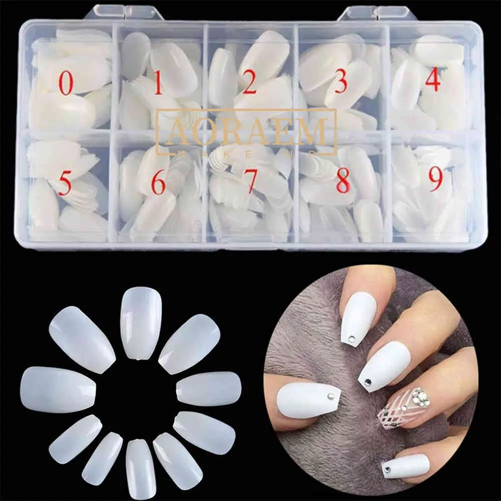 AORAEM 500 STKS Met Doos Flase Artificial Extension Fake S Clear Natural Transparent Full Tips Nagels Decoratie