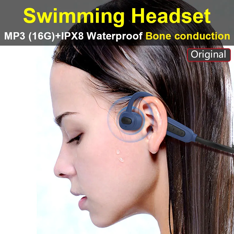 Black-ipx8 Casque de natation étanche Conduction osseuse Bluetooth 5.0  Casques sans fil 16gb Mp3 Audio Music Player Sport Earphone