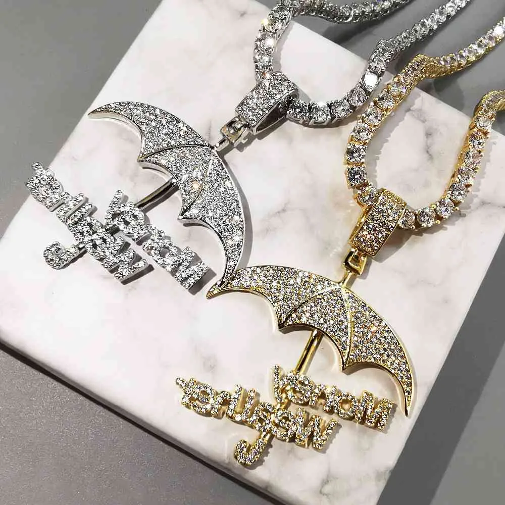 Bling Buzlu Out Şemsiye Para Wealher Kolye Kübik Zirkonya Neckalce Erkekler Kadınlar için Moda Hip Hop Takı