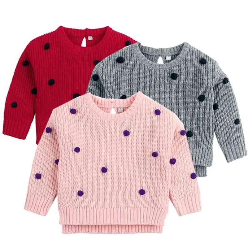 Dots gehaakte trui meisjes geboren baby jongens gebreide truien lente bovenkleding kinderen knitwear tops lange mouw jumpters grijs 210417