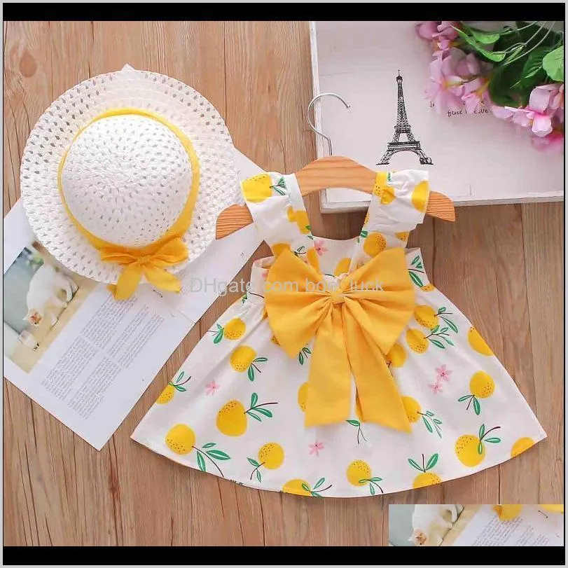 Odzież Baby, Kids MaternityFashion Girl Dress Sunki Sun Hat Stroje Letnia Bez Rękawów Drukuj Owoców Drukujących dla dzieci Ubrania dla dzieci 1 2 3