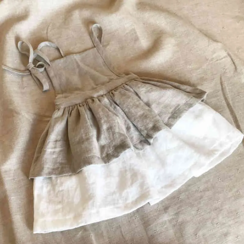 Sommar koreanska Japan stil baby tjejer klänningar toddler tjej klänning linne vintage kläder mode märke barn 210429