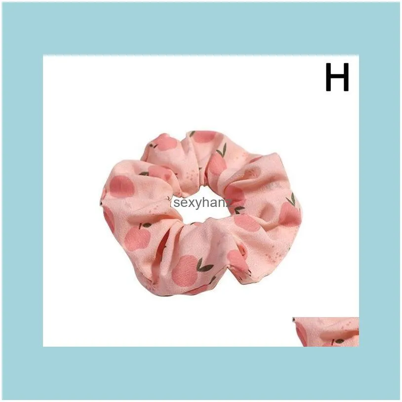 Friut Print Candy Color Strawberry Girl Circle Chiffon Lady Scrunchies Elastic Hair Band Hair Starry Romance