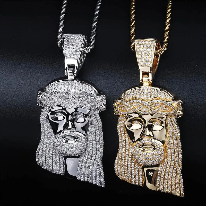 Pingente colares hip hop cz zircon pedra pavimentada bling gelado fora grande peça de Jesus peça pingentes colar para homens rapper jóias ouro cor ouro