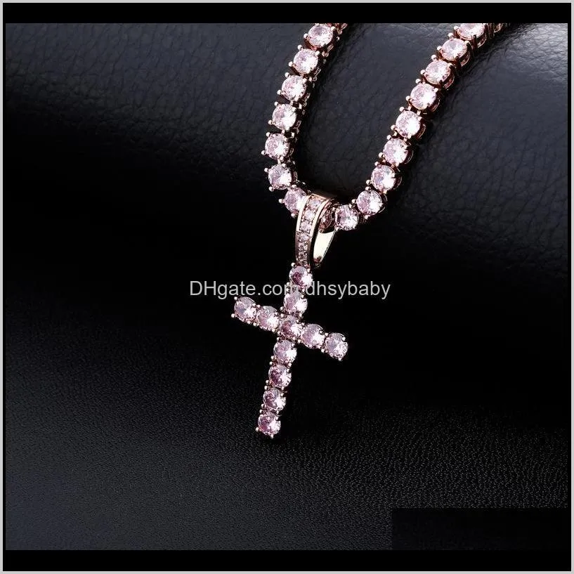 hip hop jewelry mens luxury designer cross necklace iced out pendant bling diamond tennis chain pendants rapper fashion men women charm