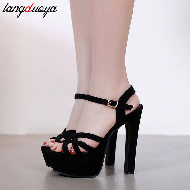 Woman Square Heel Sandals Open Toe High Heels Platform Sandals Shoes Woman High Heel sapatos feminino Y200620