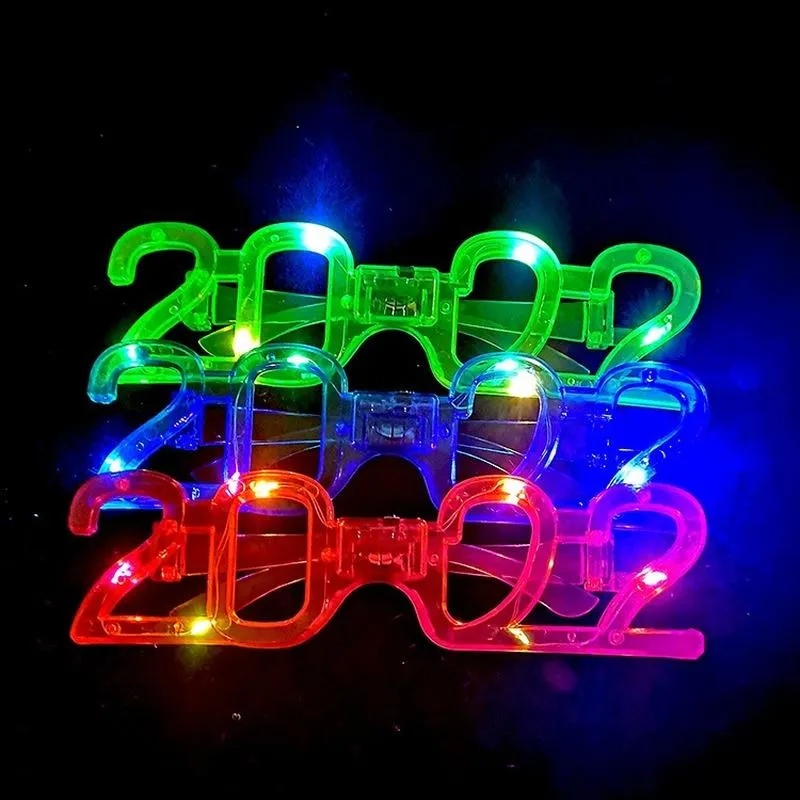 Decoração de festa 24 pcs número 2022 LED brilhando óculos piscando iluminação para cima casamento carnaval cosplay fantasia aniversário olho natal