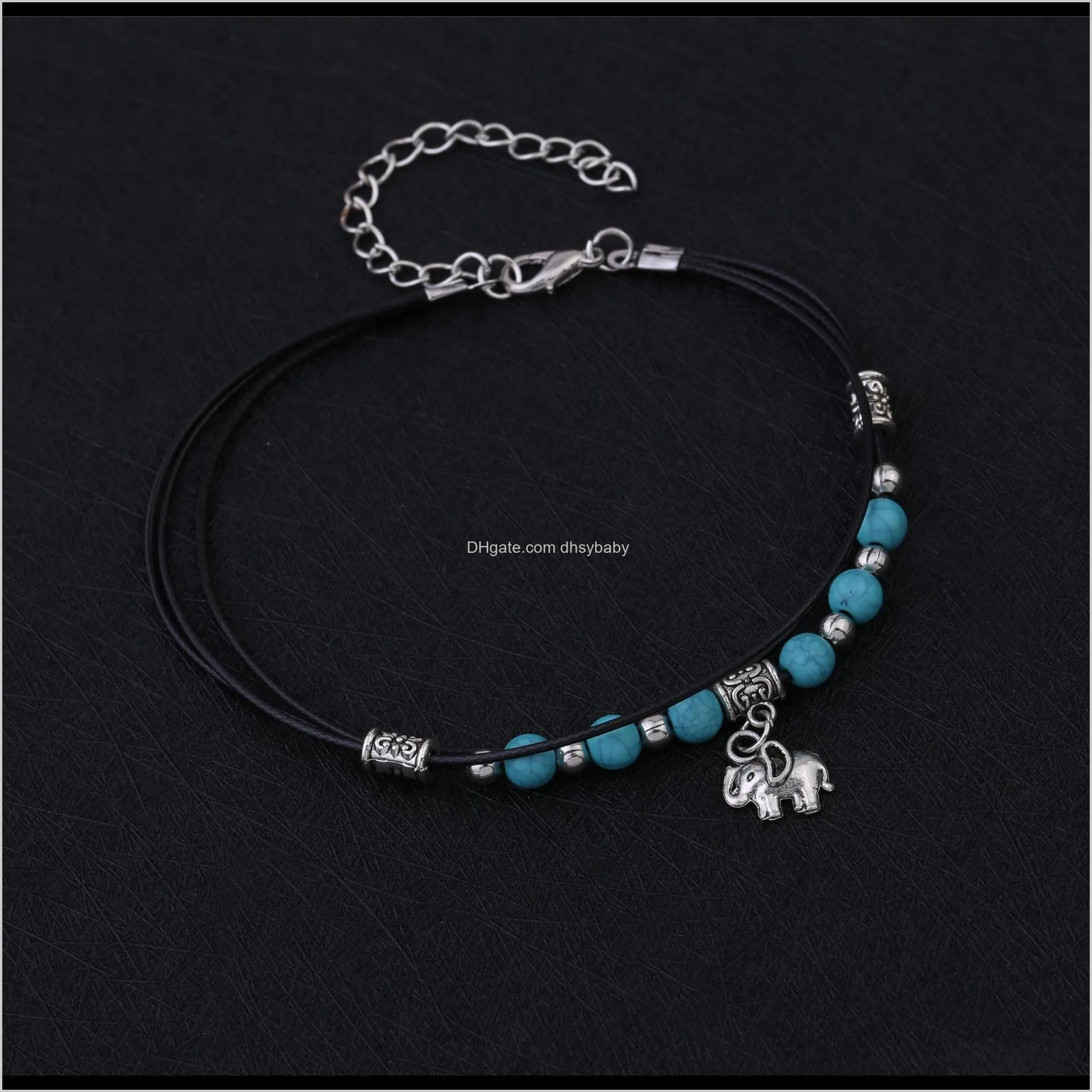 europe and the united states hot summer wild elephant hand-beaded woven turquoise beads female anklet