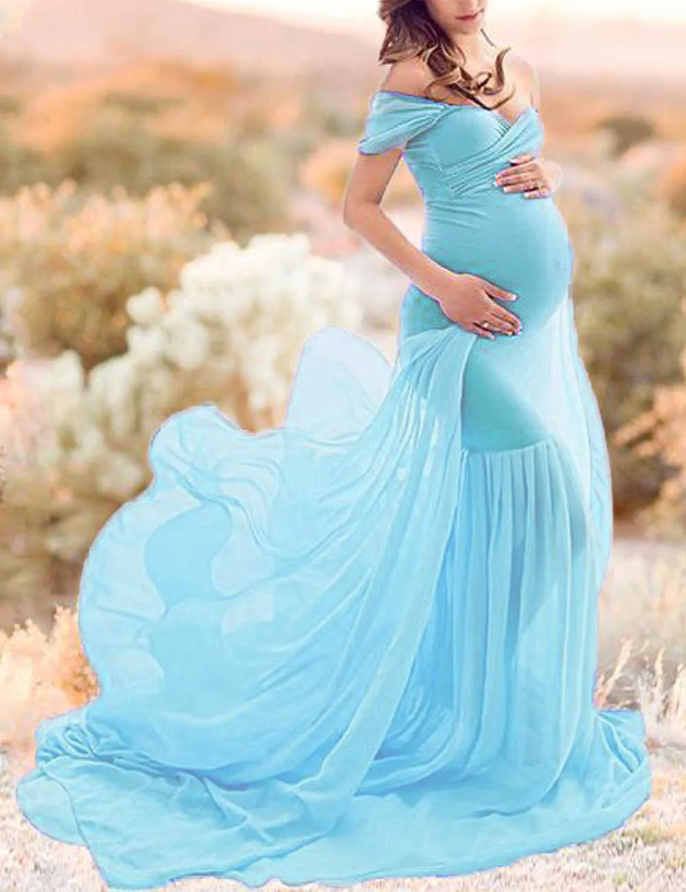 2019 Sexy Maternity Dresses Photography Props Off Shoulder Women Pregnancy Dress For Photo Shooting New Tail Maxi Maternity Gown (4)