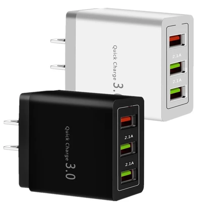 Chargeur rapide QC3.0 3 ports USB Eu US Ac Home Travel Wall Chargers Adaptateur pour iPhone 12 13 14 15 Samsung S8 S20 S23 Note 10 HTC Android Phone PC