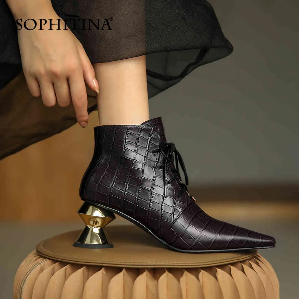 Sophitina Ankle 부츠가 가을 패션 스타일 여성 부팅 가을 패션 이상한 힐 레이스 최대 여성 작업 부티 PO719 210513