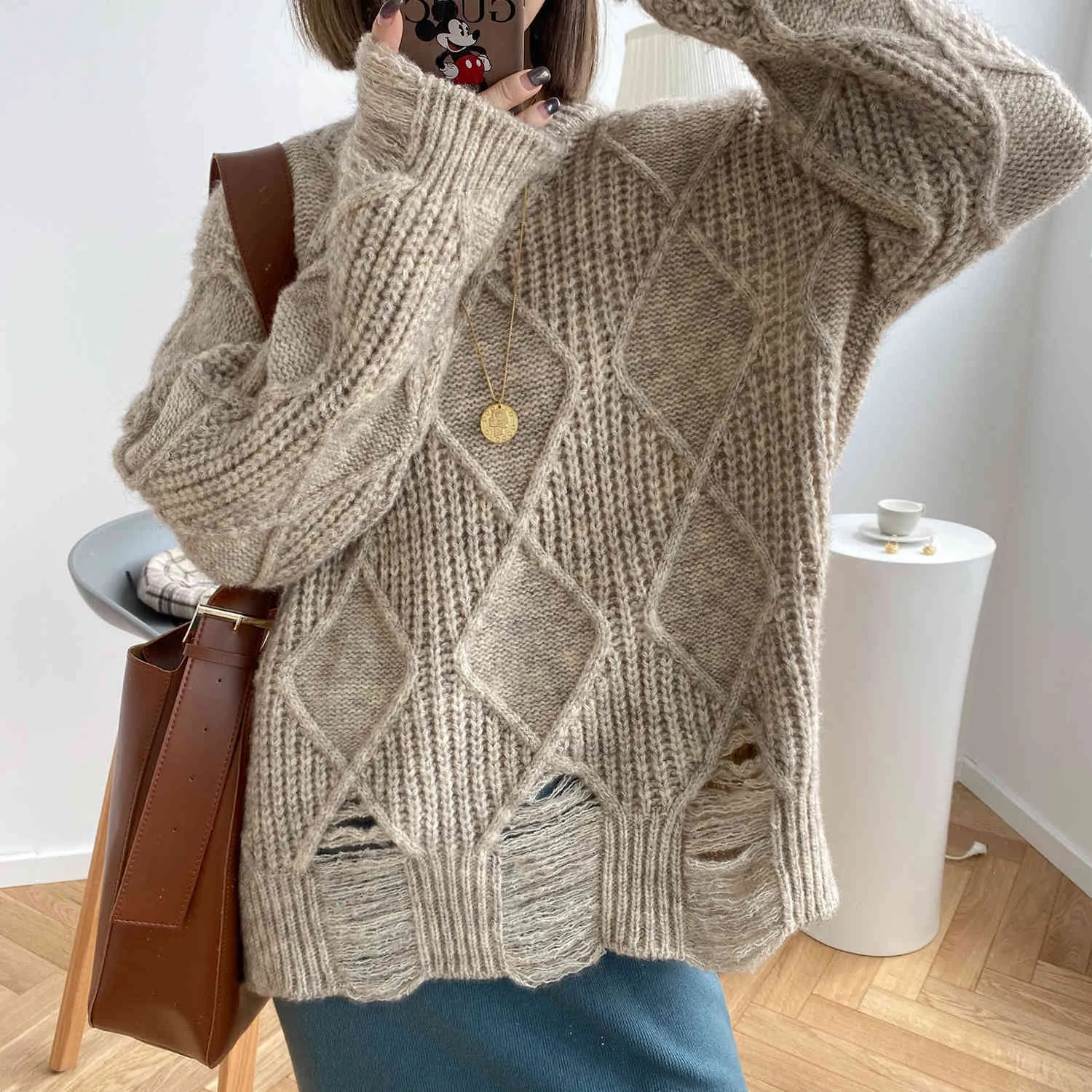 Maglione Pullover Lavorato A Maglia In Va Con Maniche A Lanterna Alla Moda | SHEIN ALIA