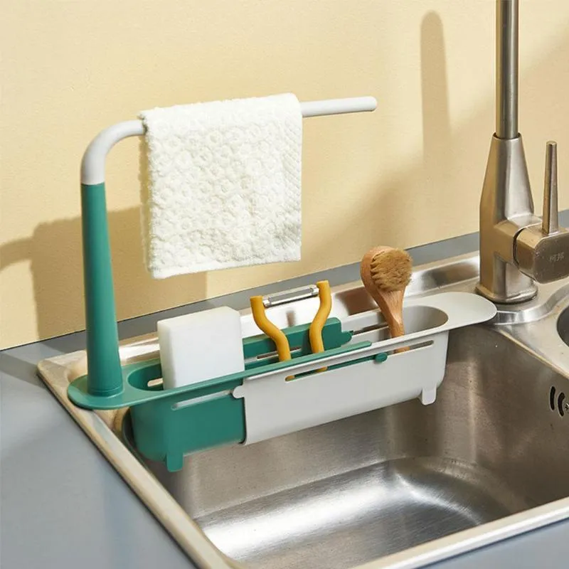 Kök Storage Organization Sink Shelf Sinks Organizer Soap Sponge Holder Drain Rack Baskadgets levererar TOOL223X