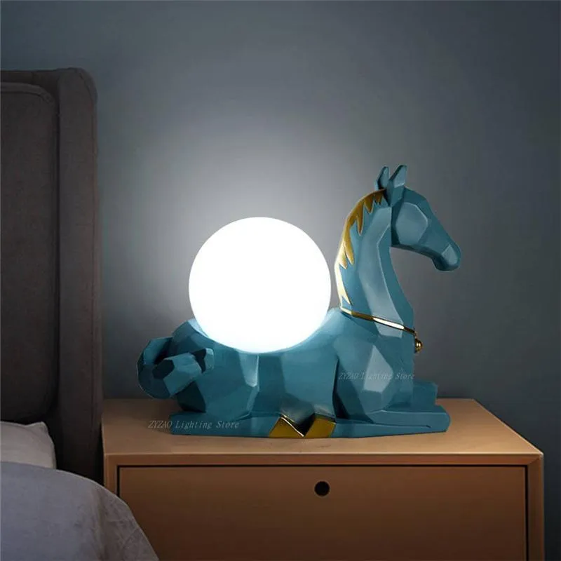 Tischlampen Art Deco Harz Pferd Lampe Für Wohnzimmer Wohnkultur Baby Schlafzimmer LED Schreibtisch Kinder Nachttischlampen Leuchten