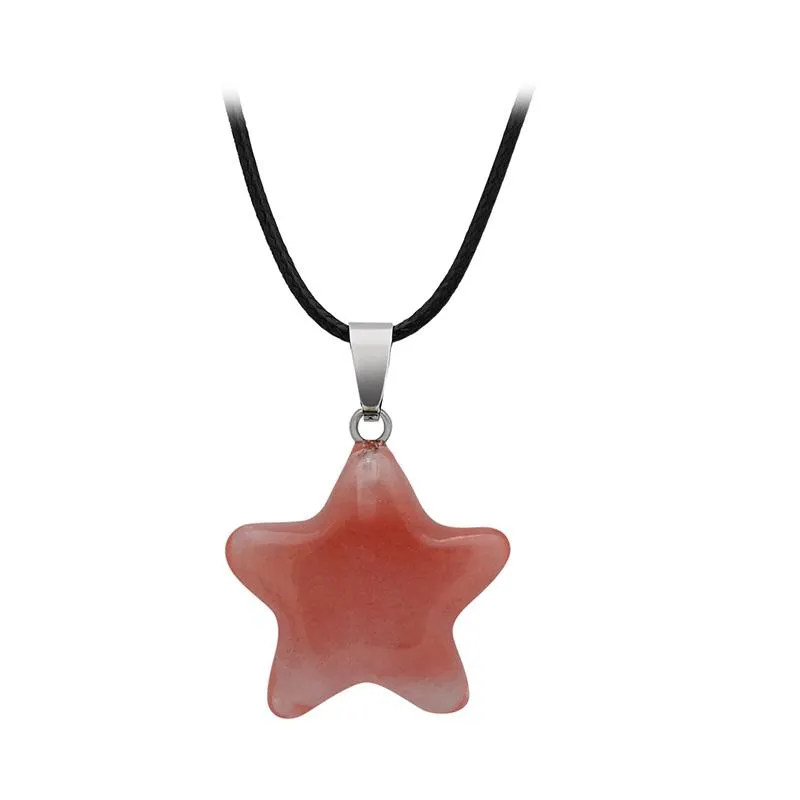 Natural Crystal Stone Pendant Necklace Creative Star Gemstone Necklaces Hand Carved Women`s Fashion Accessory With Chain