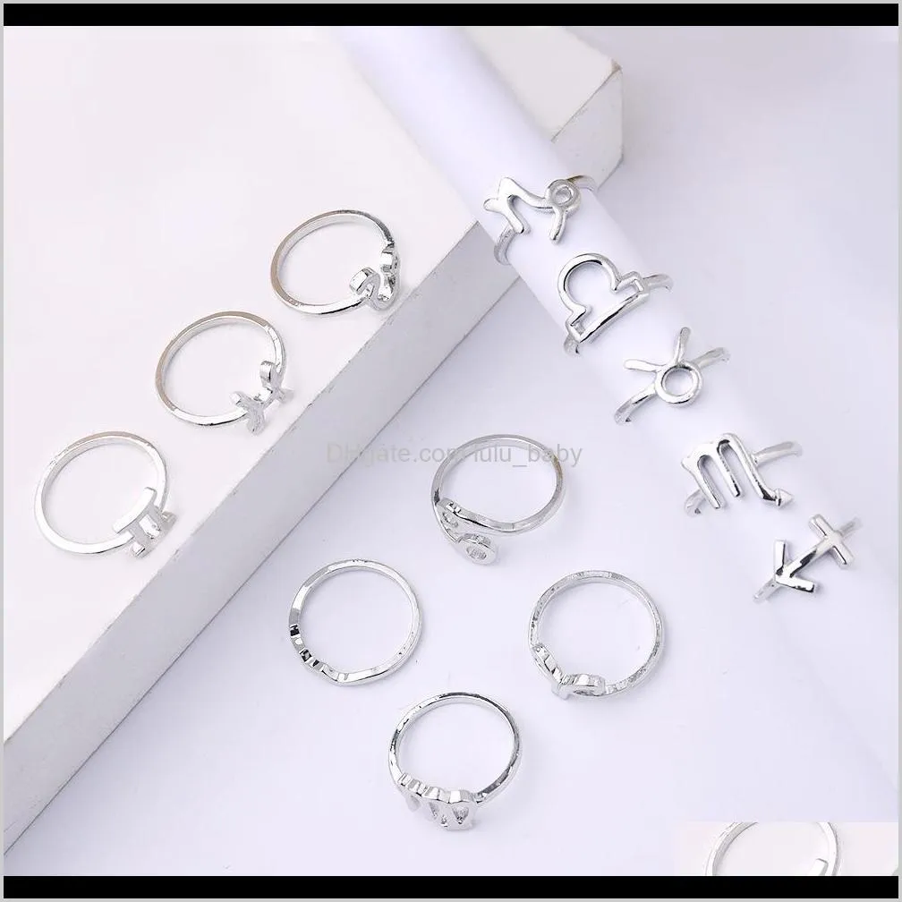 s2003 hot fashion jewelry silver knuckle ring set vintage twelve constellation stacking rings midi rings set 12pcs/set