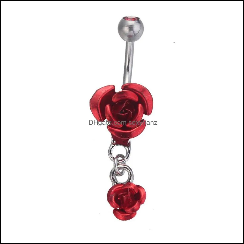 Stainless Steel Hypoallergenic belly button Rings Crystal Rose Flower Body Piercing bar Jewlery for women Bikini Fashion Navel Rings