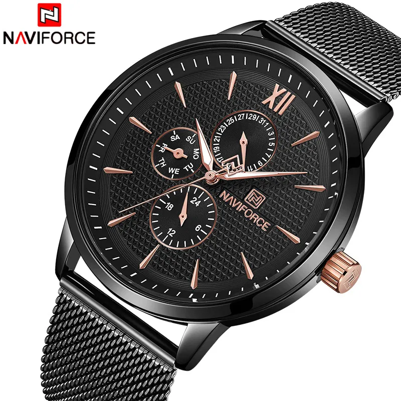 Men Watches Top Brand NAVIFORCE Fashion Quartz Watch Men's Stainless Steel Waterproof Mesh Sports Clock Relogio Masculino 210517