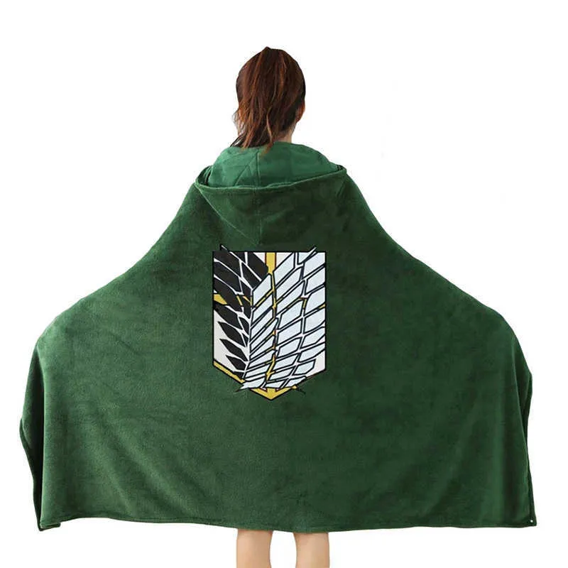 Anime attack på Titan Blanket Cloak Shingeki No Kyojin Scout Regiment Cape Hoodie Flannel Cosplay Kostymer Y0913