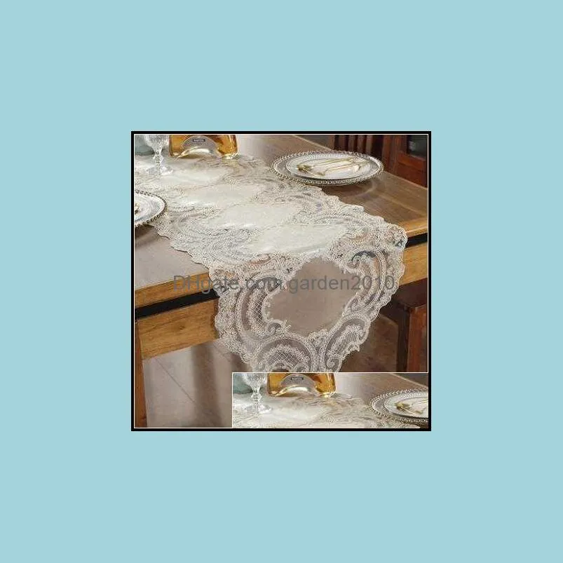 Table Runner Golden Velvet Europe Embroidered Table Flag Cover Luxury Lace Tv Cabinet Fabric Classical Coffee Wedding Decoration