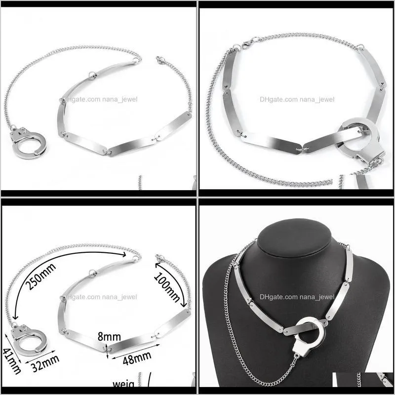 Hip hop Handcuffs Choker Necklace For Women Men Punk Charm Stainless Steel Necklaces Gothic Street rock Jewelry WAJ0536