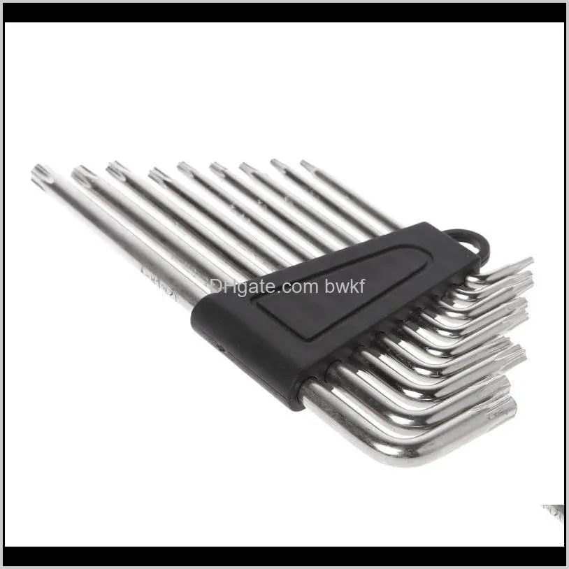 9pcs l-shape hex key set torx star hex wrench tool set with holes hardware tool kit - silver + black clip t6,t7,t8,t9,t10,t15,t2