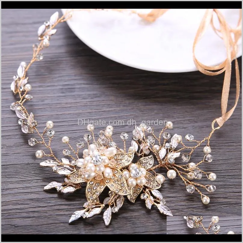 silver color crystal pearl bridal headband tiara wedding hair vine headpiece decorative women wedding hair jewelry accessories