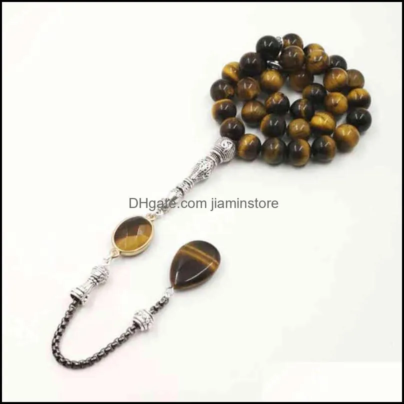 style Man`s Tasbih style Tiger eyes natural stone Muslim rosary islam 33 66 99 beads Fashion Bracelets 220210