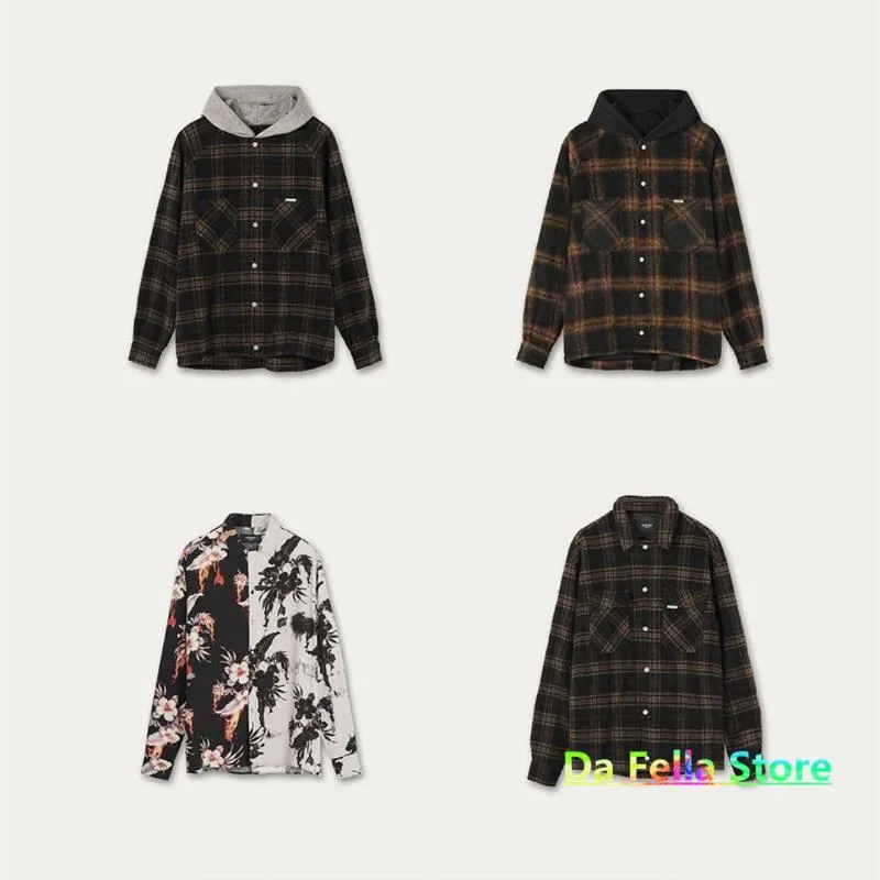 Mäns Casual Shirts Lite överdimensionerade Hooded Overhirt 20fw Men Kvinnor 1: 1 Plaid Ull Bomull Bottn Blandning Jersey Hood Blouse