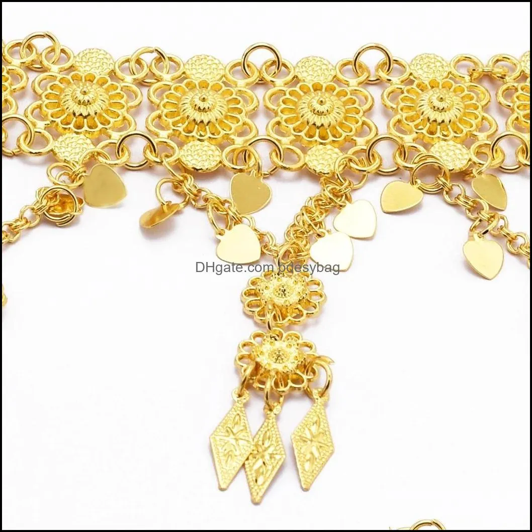Indian Style 14K Gold Plated Metal Flower Belly Chains Dancing Summer Beach Sexy Body Women Jewelry
