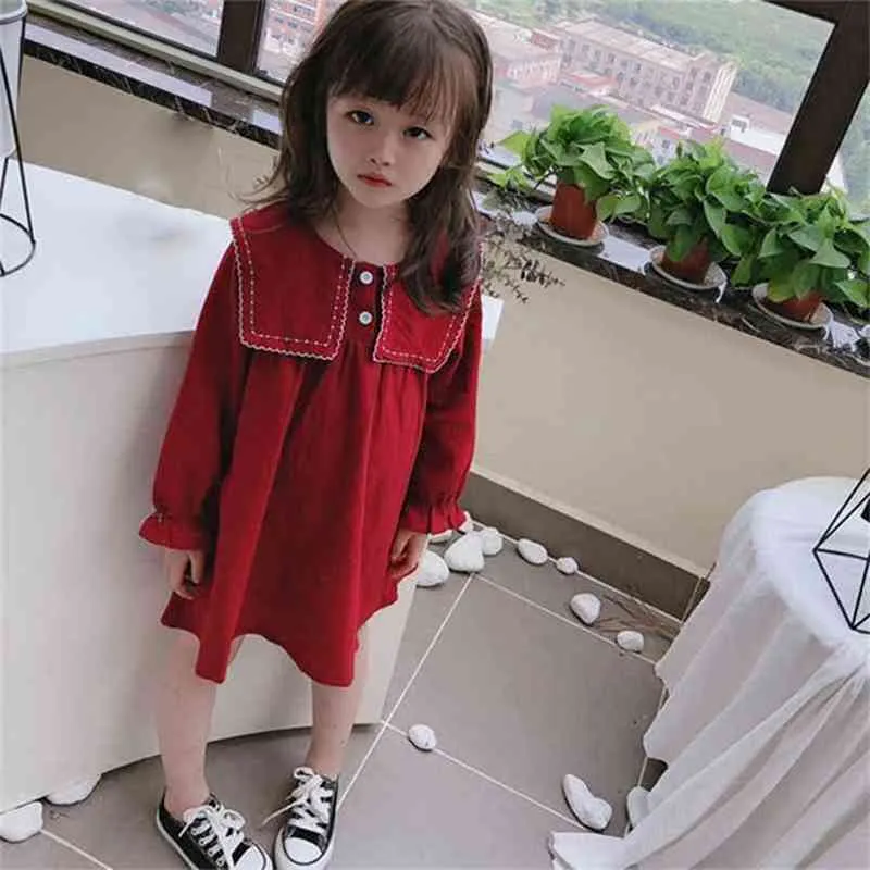 Korean Spring And Autumn Big Lapel College Girls' Dress Long Sleeve Princess Children's Baby Kids Girls Clothing 210625